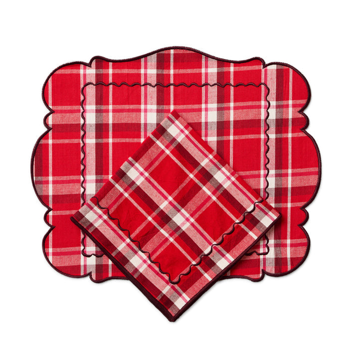 100% Cotton Holiday Portrait Stitch Plaid Placemats Set of 4