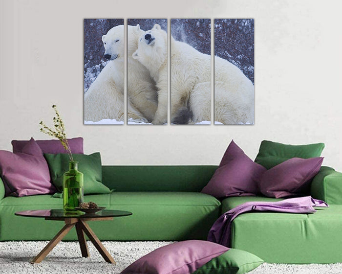 Animal print on canvas White bear hugging in the snow wall art