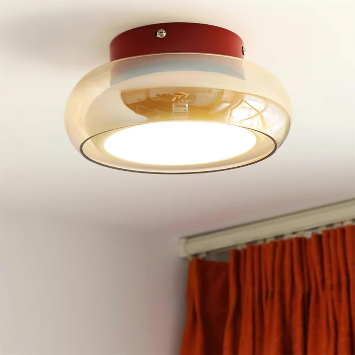 Lampa sufitowa z wbudowaną diodą LED i okrągłym szklanym kloszem – nowoczesny metalowy design do sypialni i salonu 1