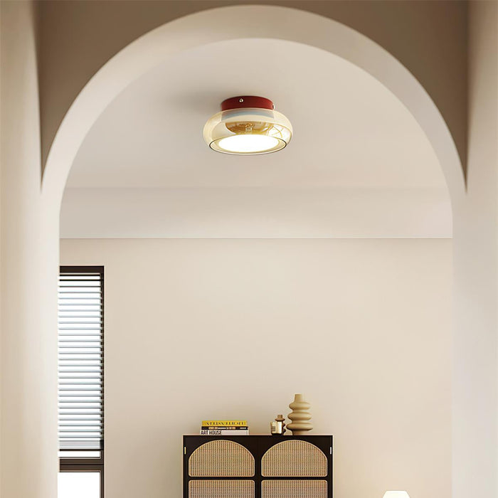 Lampa sufitowa z wbudowaną diodą LED i okrągłym szklanym kloszem – nowoczesny metalowy design do sypialni i salonu 2