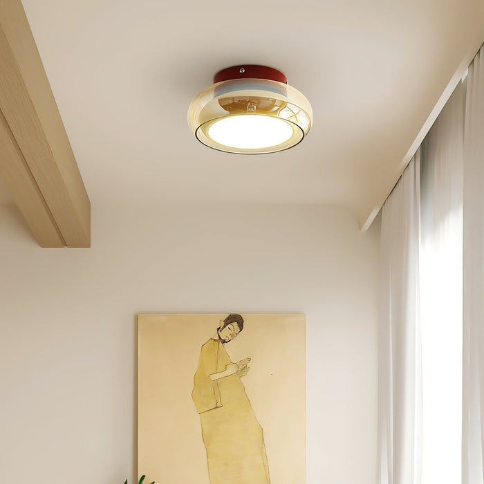 Lampa sufitowa z wbudowaną diodą LED i okrągłym szklanym kloszem – nowoczesny metalowy design do sypialni i salonu 3