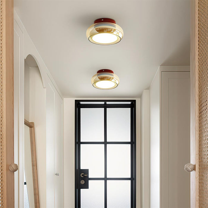 Lampa sufitowa z wbudowaną diodą LED i okrągłym szklanym kloszem – nowoczesny metalowy design do sypialni i salonu 4