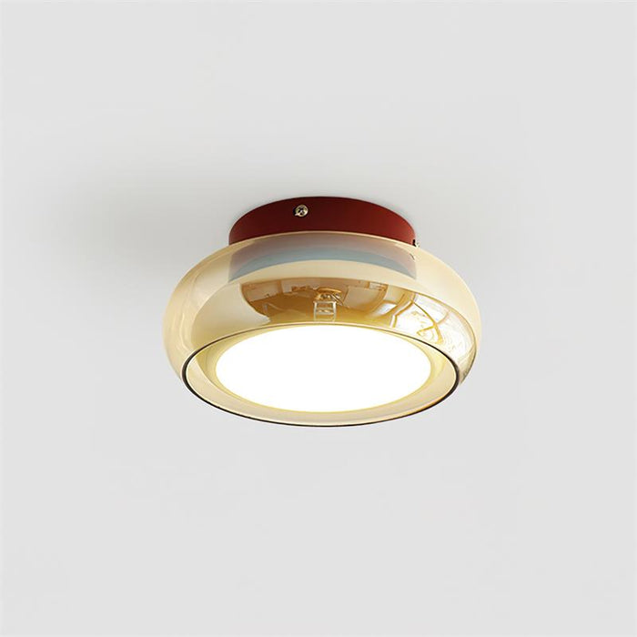 Lampa sufitowa z wbudowaną diodą LED i okrągłym szklanym kloszem – nowoczesny metalowy design do sypialni i salonu 5