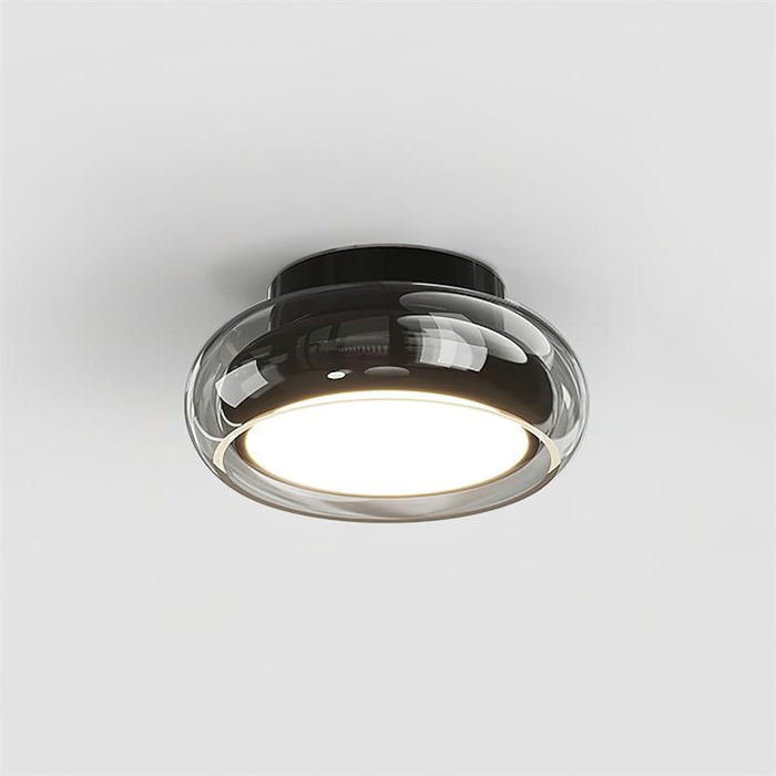 Lampa sufitowa z wbudowaną diodą LED i okrągłym szklanym kloszem – nowoczesny metalowy design do sypialni i salonu 6
