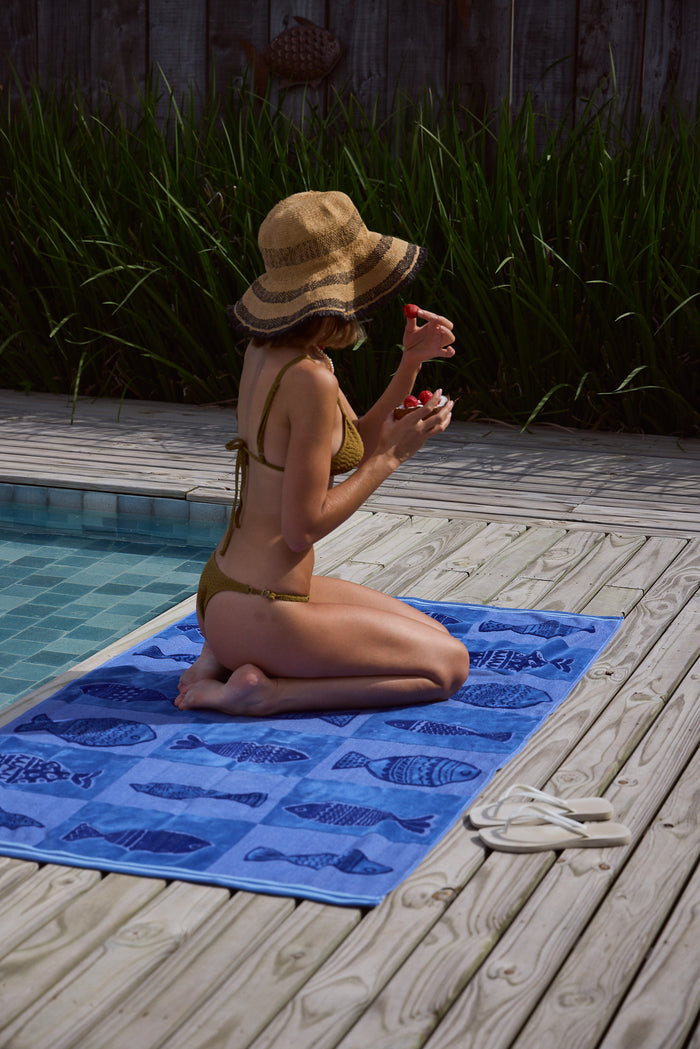Checker Fish Blue Beach Towel