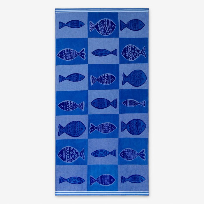 Checker Fish Blue Beach Towel