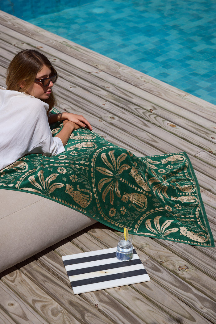Cheetah Scallop Jade Winter Gold Beach Towel