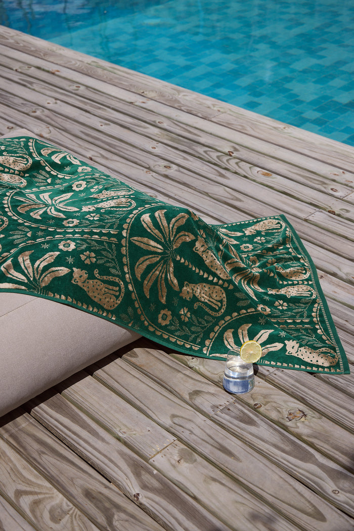Cheetah Scallop Jade Winter Gold Beach Towel