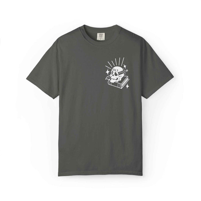 Dewey Decimator T-shirt -- Small Design front, large back