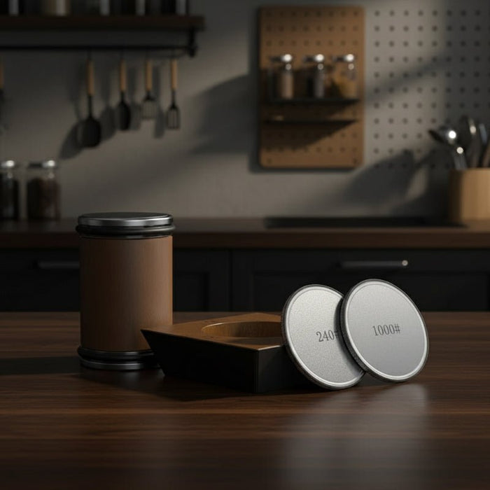 Ostrzałka do Noży Diamentowa na Drewnianej Platformie – Precyzyjne Ostrzenie, Stylowy Design, Łatwość Użytkowania 0