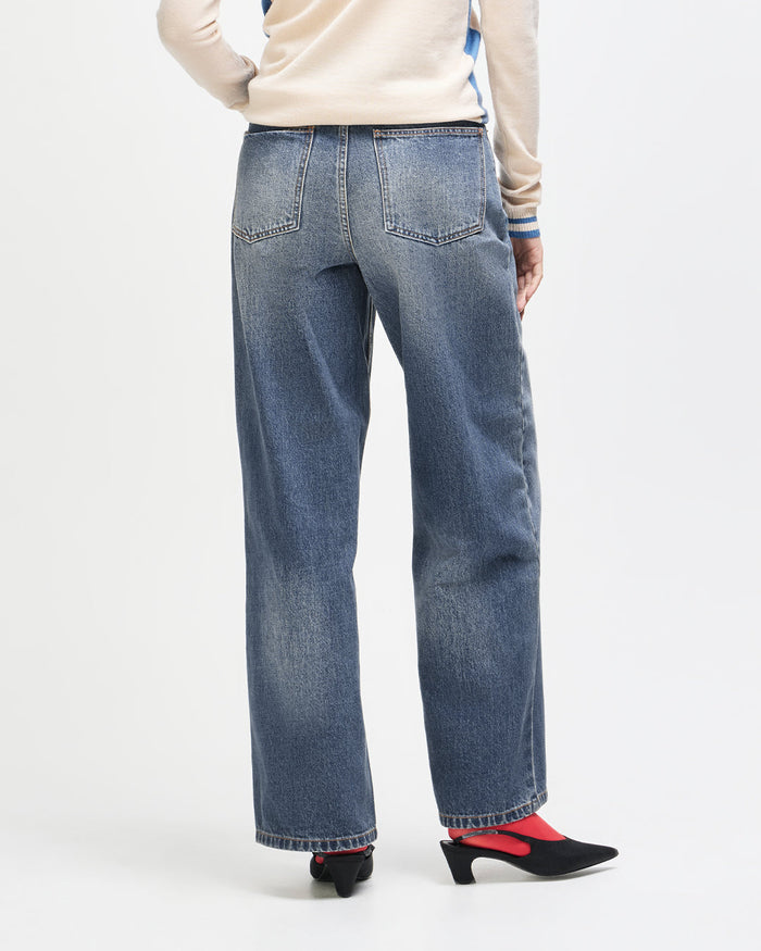 Drift Line Wide Jean - Mid Indigo, view 3|Model|Female