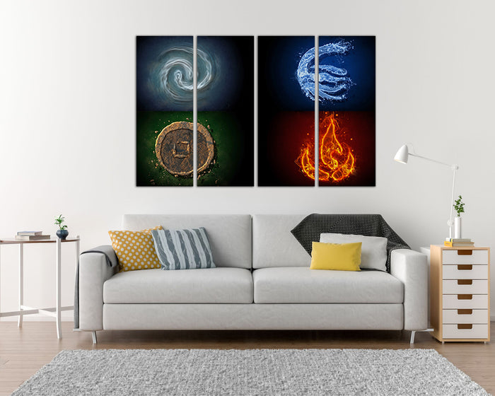 Fire air water earth Four element canvas prints Meditate Occult symbol decor
