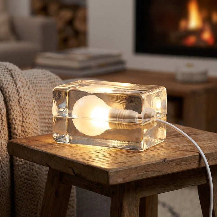Lampa stołowa szklana z gniazdem E27 i włącznikiem na przewodzie w nowoczesnym minimalistycznym 0
