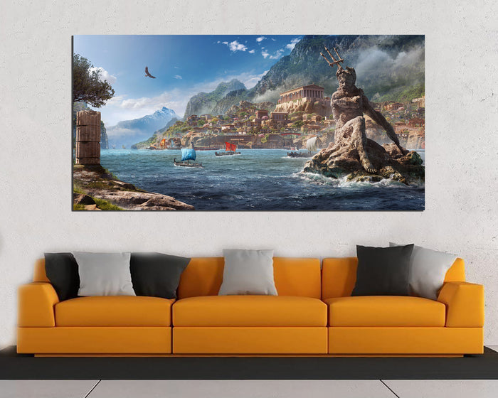 Greece print on canvas Poseidon art work Mythology wall decor ready to hang