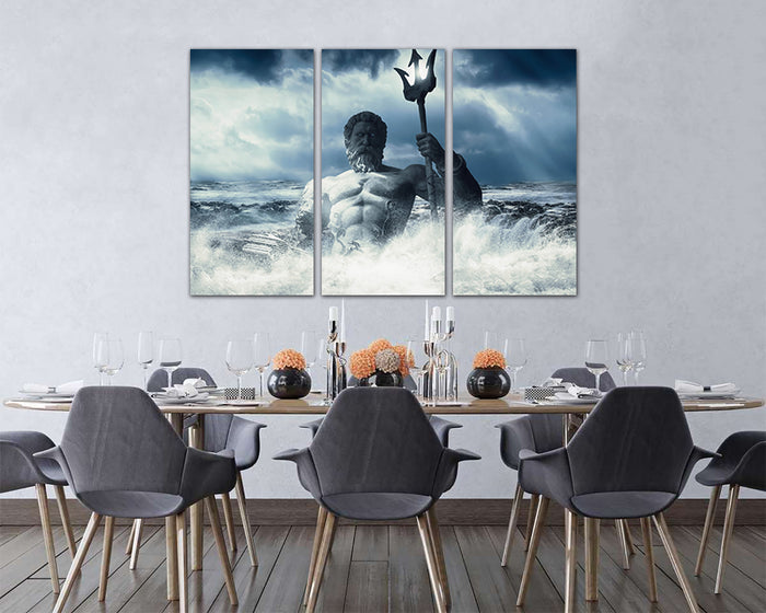 Greek god print on canvas Poseidon wall decor Storm at sea art work Mythology ready to hang