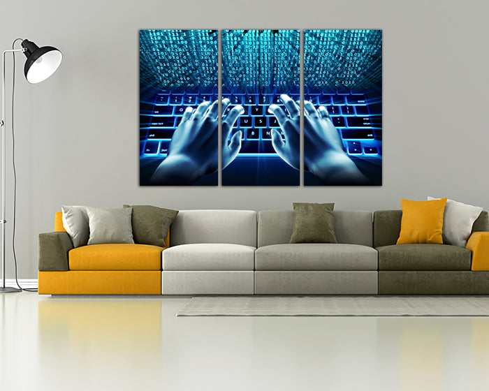 Hacking internet print on canvas Matrix code art works Binary system ready to hang