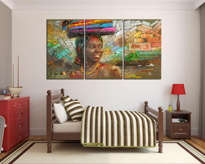 Happy african mosaic woman print on canvas Modern art works ready to hang