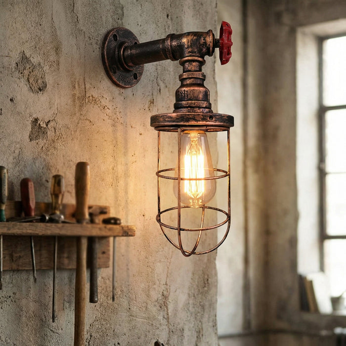 Kinkiet ścienny industrialny z drucianą klatką, regulowane oświetlenie LED w nowoczesnym design 1