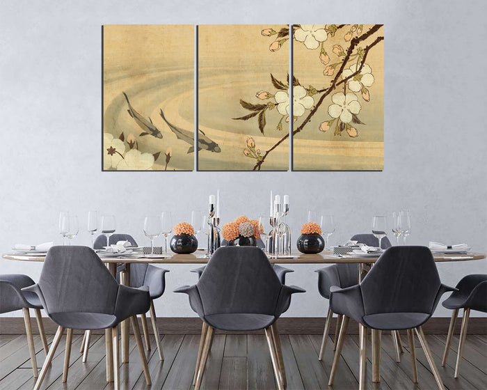 Japanese koi fish canvas prints Flower wall décor Cherry blossom art works