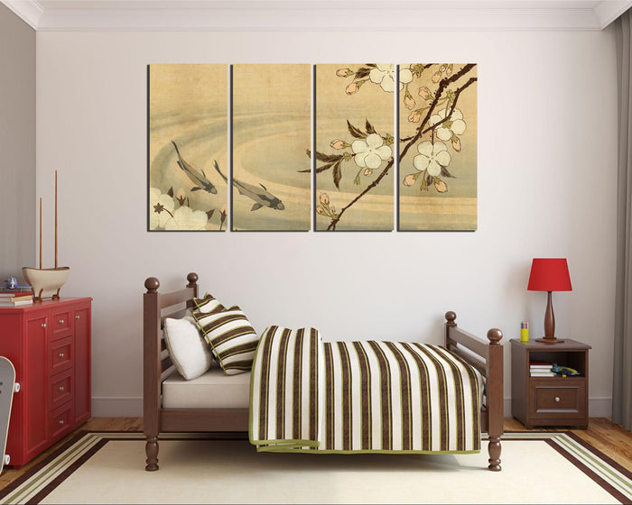 Japanese koi fish canvas prints Flower wall décor Cherry blossom art works