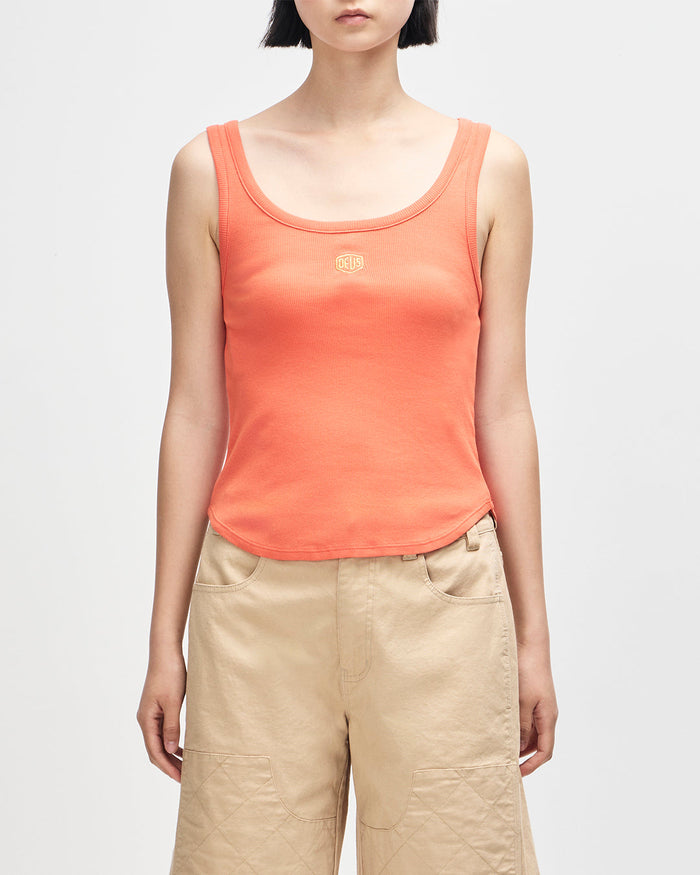 June Shield Tank - Flame Orange, view 1|Model