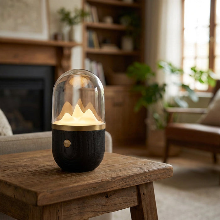 Lampka nocna LED z drewnianą podstawą i matowym szkłem, idealna do sypialni, charakteryz 1