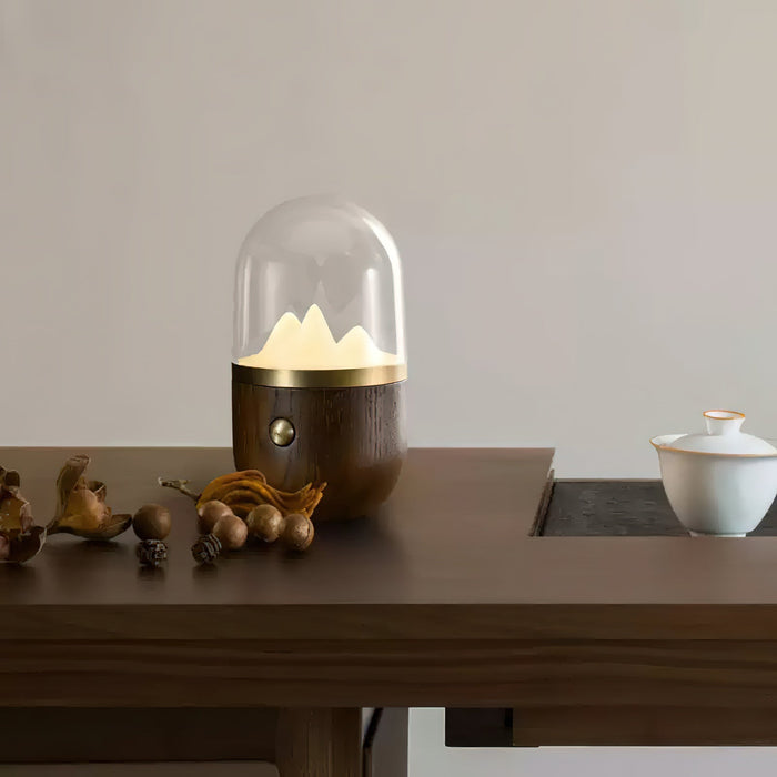 Lampka nocna LED z drewnianą podstawą i matowym szkłem, idealna do sypialni, charakteryz 4
