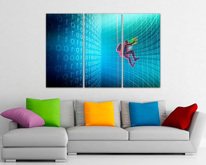 Matrix code print on canvas Binary system Code internet Cyber wall art Security decor