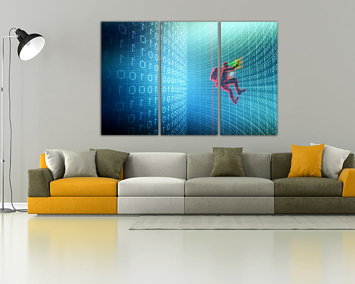 Matrix code print on canvas Binary system Code internet Cyber wall art Security decor