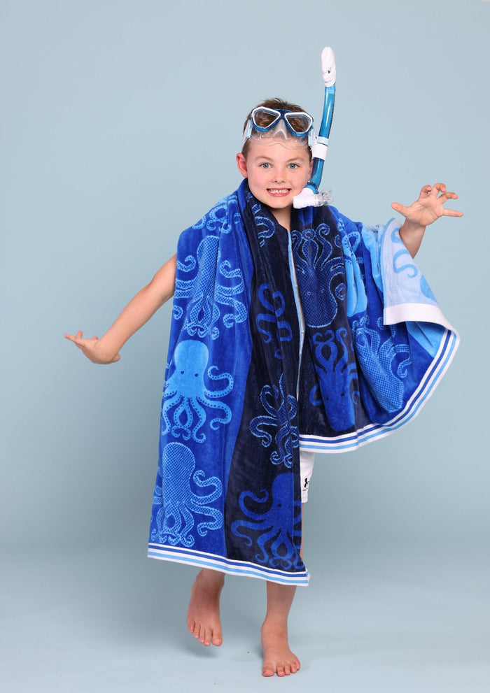 Octopus Friends Blue Kids Beach Towel