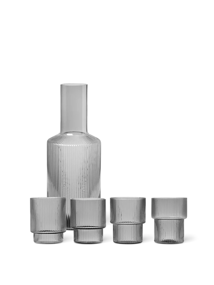 Ripple Glasses - Set of 4 & Carafe Gift Set - Smoked Grey