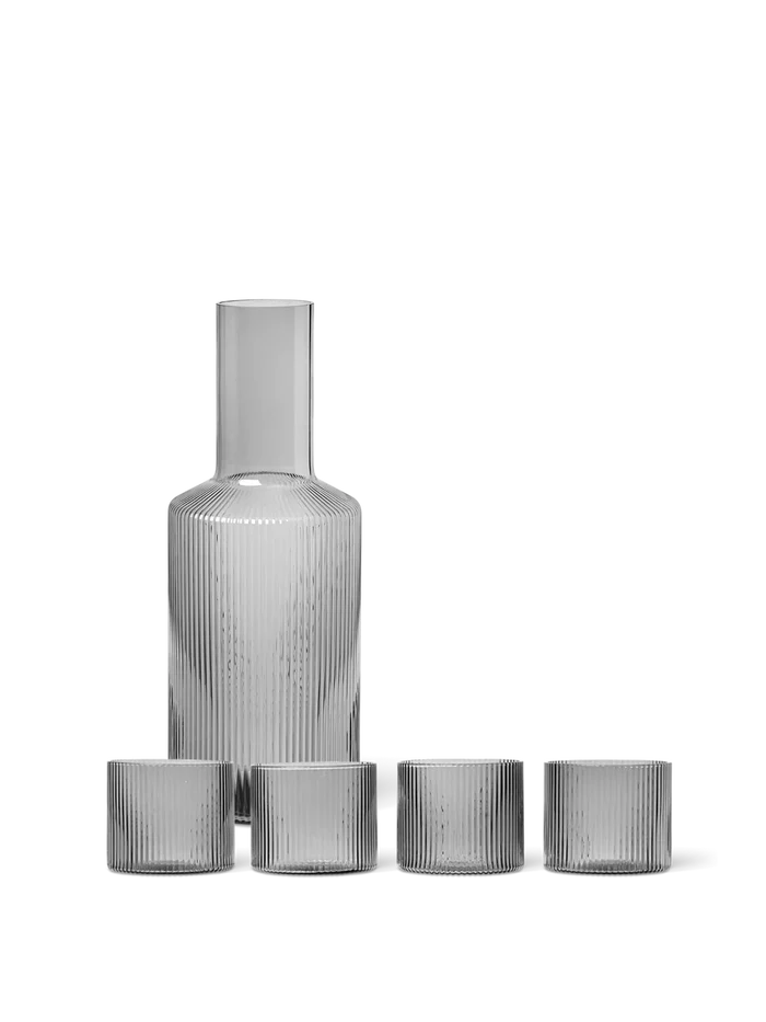 Ripple Low Glasses - Set of 4 & Carafe Gift Set - Smoked Grey