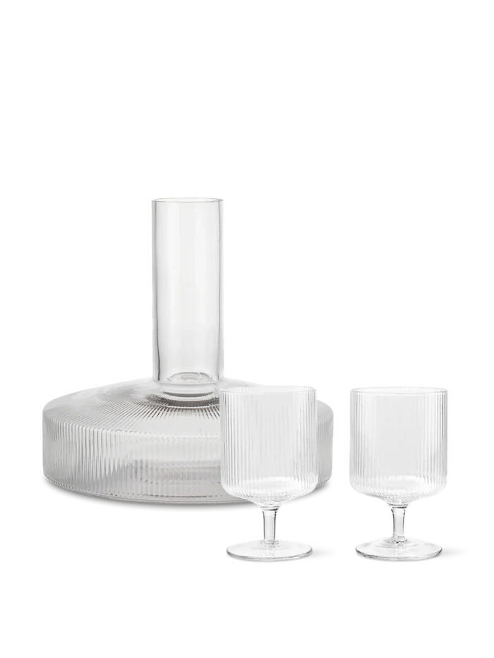 Ripple Wine Carafe & Wine Glasses - Set of 2 - Gift Set - Clear