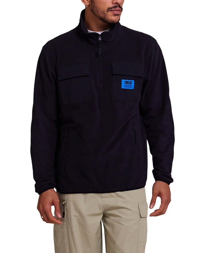 Section Zip Neck Fleece - Black, view 1|Model