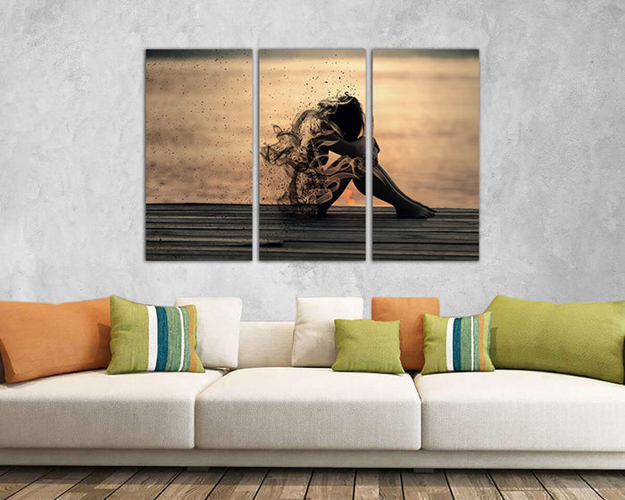 Silhouette girl art works Sad woman canvas decor Abstraction wall art ready to hang