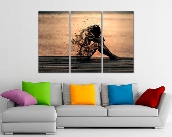 Silhouette girl art works Sad woman canvas decor Abstraction wall art ready to hang