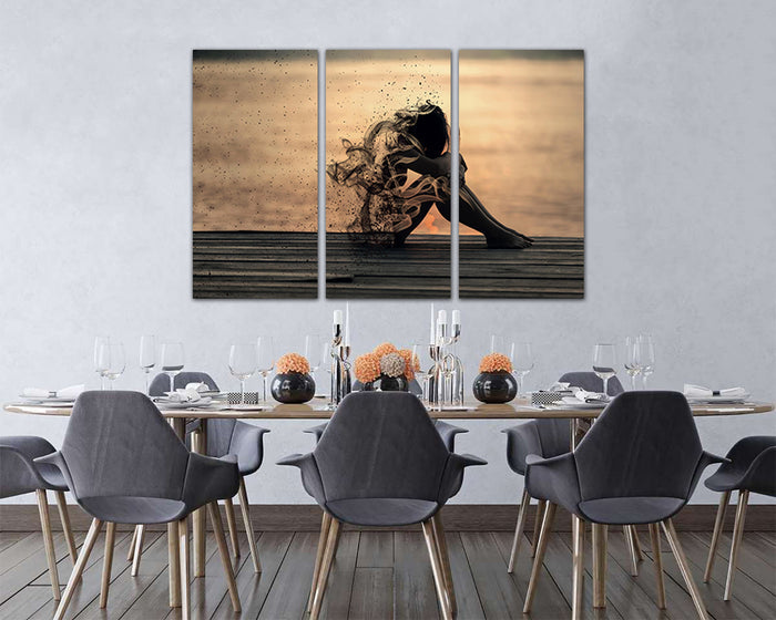Silhouette girl art works Sad woman canvas decor Abstraction wall art ready to hang