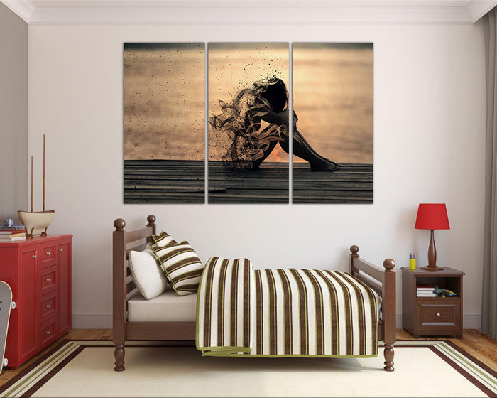 Silhouette girl art works Sad woman canvas decor Abstraction wall art ready to hang