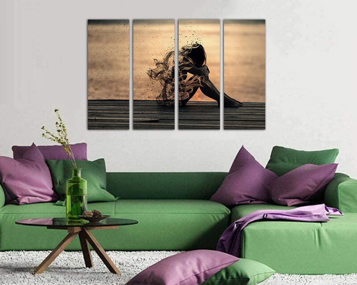 Silhouette girl art works Sad woman canvas decor Abstraction wall art ready to hang