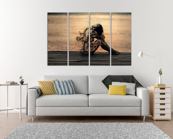 Silhouette girl art works Sad woman canvas decor Abstraction wall art ready to hang