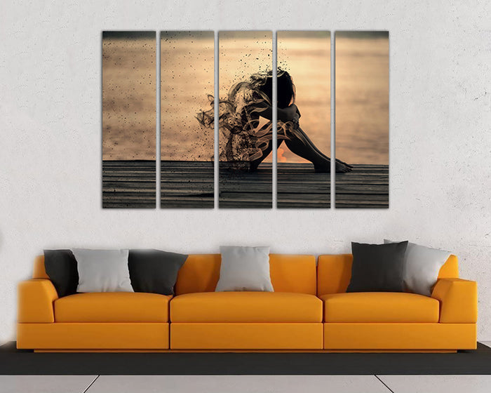 Silhouette girl art works Sad woman canvas decor Abstraction wall art ready to hang