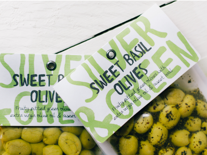 Silver & Green Sweet Basil Olives