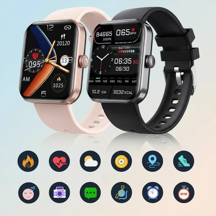 Smartwatch z monitorowaniem cukru i ciśnienia krwi, silikonowy pasek, funkcje fitness, Bluetooth, idealny do cod 4