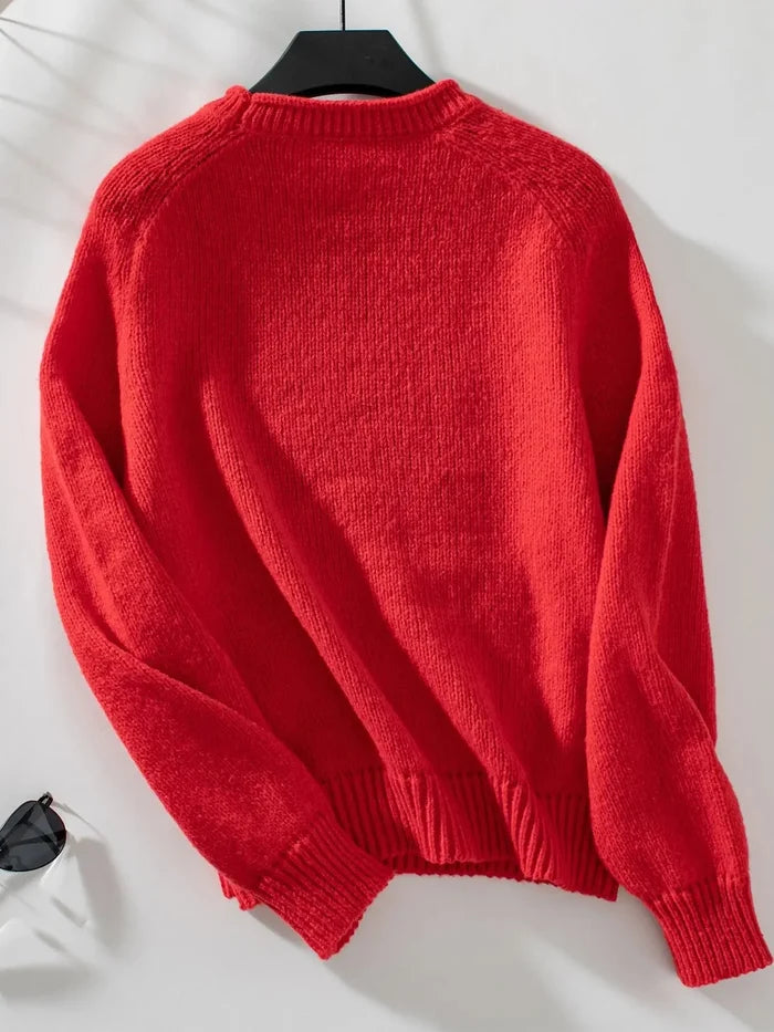 Sweter damski akrylowy z okrągłym dekoltem, wzór choinki, regularny krój, idealny 5