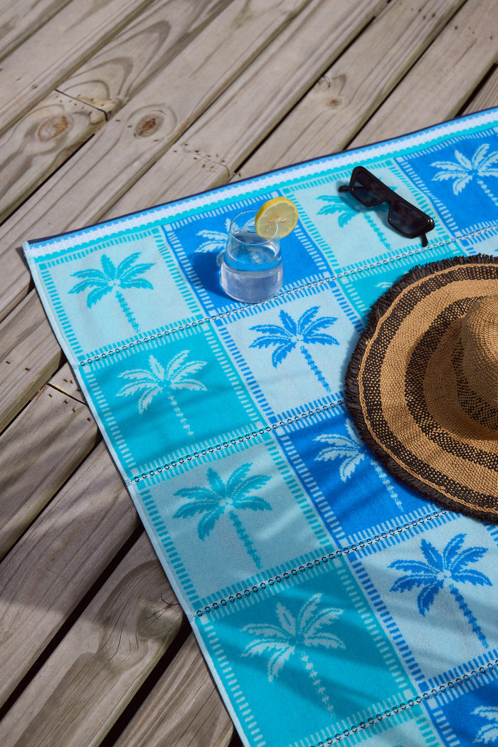 Tropical Rio Checkerboard Dixie Blue Baja Blue Beach Towel