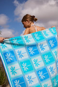 Tropical Rio Checkerboard Dixie Blue Baja Blue Beach Towel
