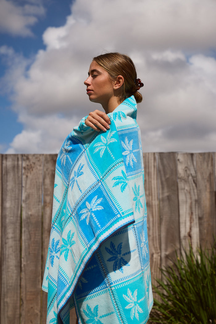 Tropical Rio Checkerboard Dixie Blue Baja Blue Beach Towel