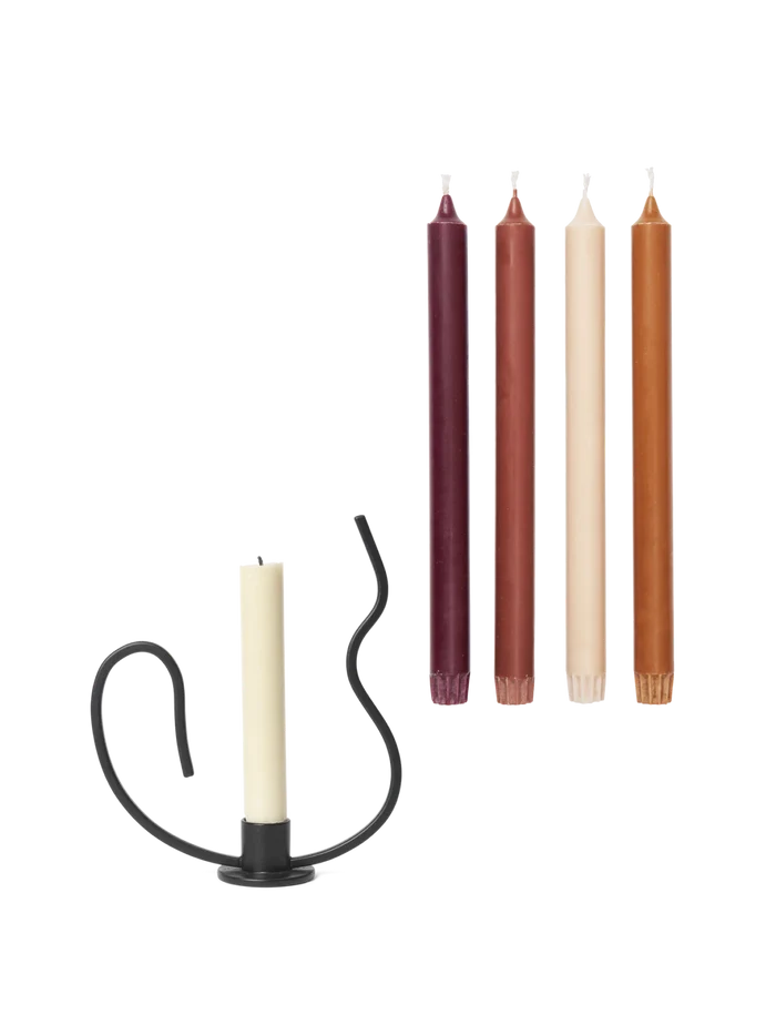 Valse Candle Holder - Low - Black & Pure Candles - Set of 4 - Roseate Blend - Gift Set