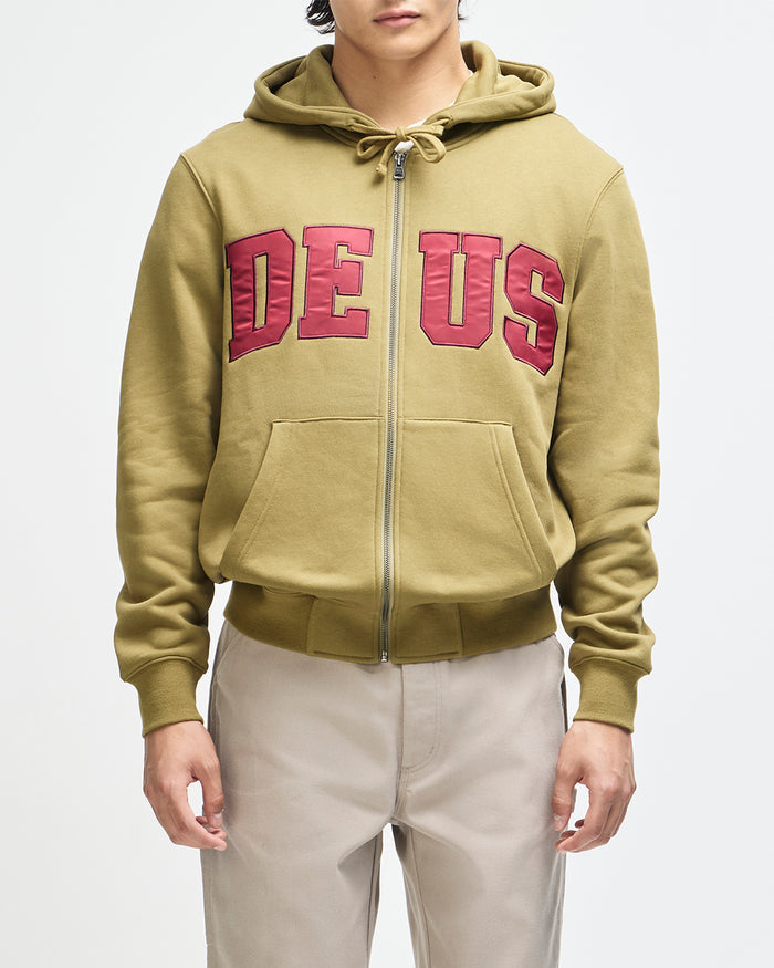 Victory Lap Zip Hoodie - Olive Green, view 1|Model
