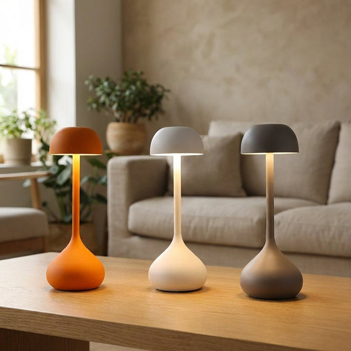 Lampa stołowa bezprzewodowa LED z regulacją jasności w nowoczesnym designie grzybka, wykonana z 1